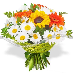 Полевая нежность - букет из ромашек и гербер